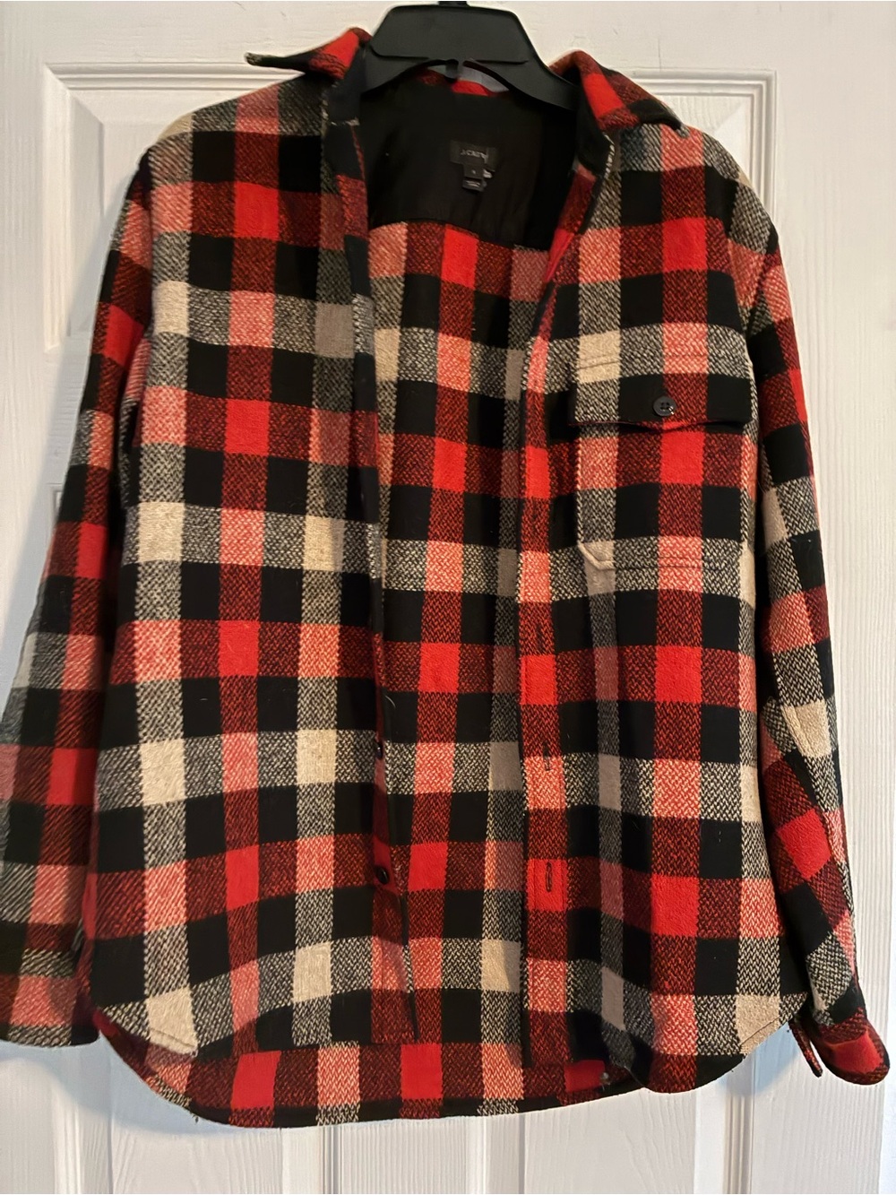 J. Crew Red Black Cream Wool Plaid Button-Down Shirt
